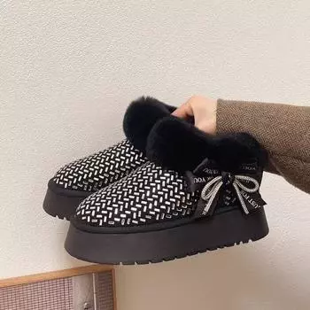 Женские зимние ботинки на платформе, новые зимние ботинки из замши с круглым носком и блестками, устойчивые к скольжению и износу 35 бежевый