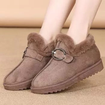 Женские зимние ботинки на платформе с подкладкой из искусственного меха, удобные, пушистые, теплые, для ходьбы, короткие, нескользящие ботинки из искусственной замши для женщин 35
