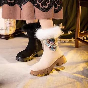 Женские зимние ботинки на платформе с застежкой-молнией, теплые, нескользящие, на низком толстом каблуке, ботильоны, подбитые искусственным мехом, походные ботинки в стиле армейской обуви для женщин 35