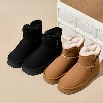 Женские зимние ботинки на платформе с застежкой-молнией из искусственной замши с плюшевой флисовой подкладкой, короткие зимние ботинки с подкладкой из искусственного меха, нескользящие, для женщин 36