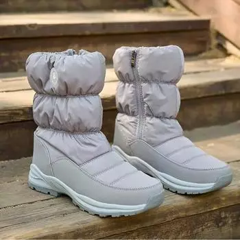 Женские зимние ботинки на платформе, теплые зимние ботинки на меху, повседневные толстые плюшевые водонепроницаемые нескользящие ботинки на щиколотке Botas Mujer 36 чёрный