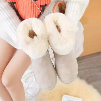 Женские зимние ботинки на платформе, замшевые женские туфли, черные, пушистые, на толстой щиколотке, шикарные, популярные и недорогие, удобные, элегантные 35