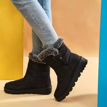 Женские зимние ботинки на платформе, зимние толстые плюшевые ботинки, непромокаемые нескользящие ботильоны, зимняя обувь, женская теплая меховая обувь Botas Mujer 42 чёрный