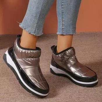 Женские зимние ботинки на плоской подошве, новые модные теплые зимние ботинки, повседневные туфли на открытом воздухе с круглым носком и высоким каблуком, нескользящие и удобные 36