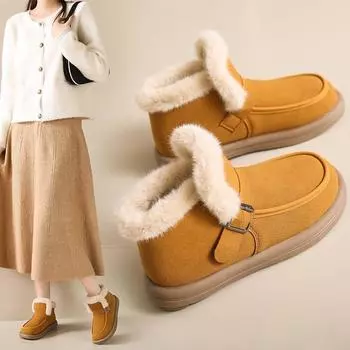 Женские зимние ботинки на плюшевой подкладке, уличные нескользящие высокие лоферы, ботильоны из искусственной замши, теплые повседневные короткие ботинки на подкладке из искусственного меха для женщин 35 чёрный