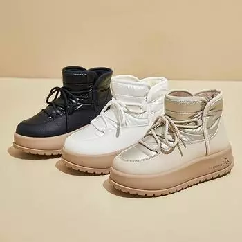 Женские зимние ботинки на толстой платформе, короткие нескользящие ботинки на шнуровке с подкладкой из искусственного меха, теплые и удобные, пушистые, для ходьбы для женщин 35 хаки