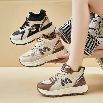 Женские зимние ботинки на толстой платформе, короткие ботильоны с подкладкой из искусственного меха, зимние теплые кроссовки для бега, удобные кроссовки для ходьбы со шнуровкой для женщин 35 бежевый