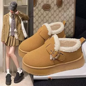 Женские зимние ботинки на толстой платформе, нескользящие полусапожки из искусственной замши с флисовой подкладкой, женские удобные зимние теплые полусапожки с подкладкой из искусственного меха 36 чёрный