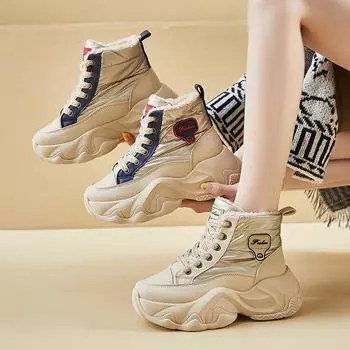 Женские зимние ботинки на толстой платформе, нескользящие ботильоны с подкладкой из искусственного меха, зимние теплые высокие кроссовки для ходьбы, женская удобная короткая обувь 35 синий