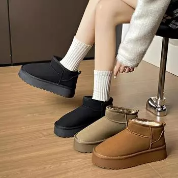 Женские зимние ботинки на толстой платформе, нескользящие полусапожки из искусственной замши с подкладкой из искусственного меха, зимние теплые удобные короткие ботинки для ходьбы, обувь для женщин 35 верблюд