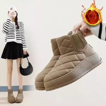 Женские зимние ботинки на толстой платформе, повседневные нескользящие полусапожки с подкладкой из искусственного меха, удобные теплые короткие ботинки с флисовой подкладкой для женщин 35 чёрный