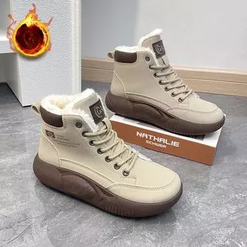 Женские зимние ботинки на толстой платформе, повседневные нескользящие ботинки для ходьбы по щиколотку с подкладкой из искусственного меха, удобные теплые короткие ботинки на шнуровке для женщин 35 хаки