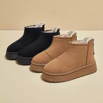 Женские зимние ботинки на толстой платформе, пушистые нескользящие полусапожки с меховой подкладкой, прогулочные ботинки из искусственной замши, теплые удобные короткие ботинки для женщин 35