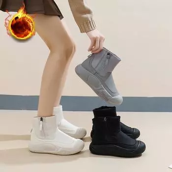 Женские зимние ботинки на толстой платформе с боковой молнией, нескользящие короткие ботинки для ходьбы, удобные теплые ботинки с подкладкой из искусственного меха для женщин 35 бежевый