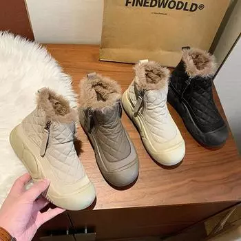 Женские зимние ботинки на толстой платформе с застежкой-молнией, нескользящие полусапожки с подкладкой из искусственного меха, удобные теплые короткие ботинки с подкладкой из плюша для женщин 35 хаки