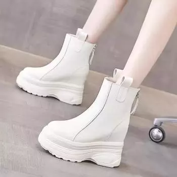 Женские зимние ботинки на толстой платформе с застежкой-молнией, нескользящие ботинки по щиколотку с подкладкой из искусственного меха, теплые короткие ботинки из искусственной кожи для ходьбы для женщин 35 чёрный