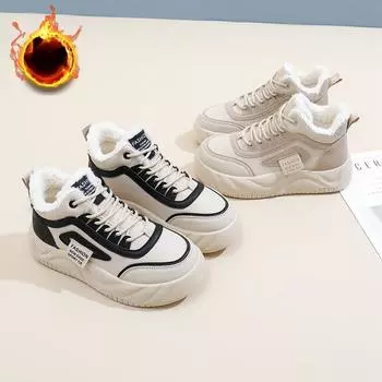 Женские зимние ботинки на толстой платформе, теплые, на шнуровке, с подкладкой из искусственного меха, короткие ботильоны, нескользящие, удобные, высокие кроссовки для женщин 35 хаки