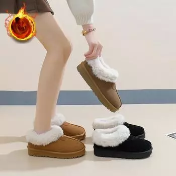 Женские зимние ботинки на толстой платформе, зимние короткие тапочки из искусственной замши с подкладкой из искусственного меха, нескользящие, теплые, для дома и улицы для женщин 35