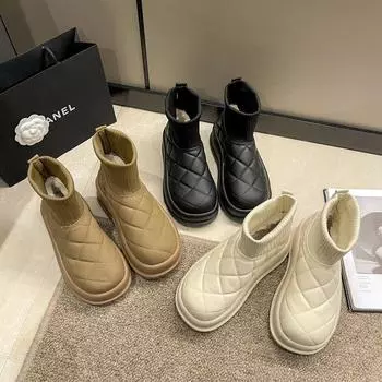 Женские зимние ботинки на толстой подошве 2024 года, новые зимние утепленные бархатные короткие ботинки, водонепроницаемые и нескользящие, с низким голенищем из хлопка 34 хаки
