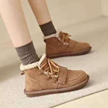 Женские зимние ботинки на толстой подошве 2024 года, новые повседневные женские ботильоны со шнуровкой, теплые, для прогулок на открытом воздухе, Botas Mujer 35 чёрный