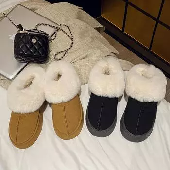 Женские зимние ботинки на толстой подошве 2024 года, новые, ворсистые и утолщенные, северо-восточные, большие хлопковые ботинки с одной ногой на пуховой подошве 36 чёрный