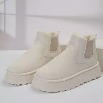 Женские зимние ботинки на толстой подошве 2024 года: Модный корейский стиль, с хлопковой подкладкой, короткий ствол для зимы 38 чёрный