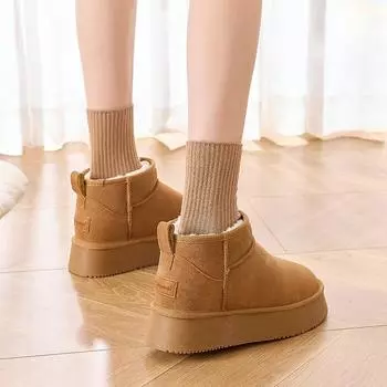 Женские зимние ботинки на толстой подошве 2025 года, новые, с внутренней стороны, увеличивающие высоту, зимние, бархатные, термостойкие, короткие, из хлопка, для снега, маленькие, хлопковые ботинки 35 малиновый