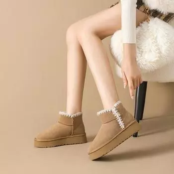 Женские зимние ботинки на толстой подошве 2025 года, новые зимние утепленные короткие ботинки из бархата, северо-восточные теплые хлопковые ботинки с утолщенной подошвой 35 малиновый