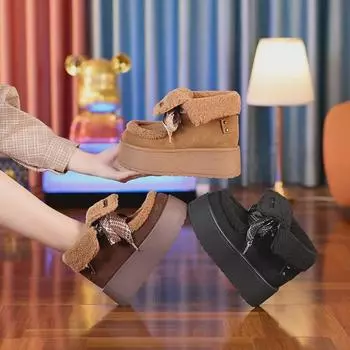 Женские зимние ботинки на толстой подошве 8611: Зимние, бархатные, нескользящие, теплые, увеличивающие рост короткие сапоги 2024 года 37 жёлтый