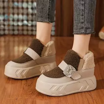 Женские зимние ботинки на толстой подошве из замши, сохраняющие тепло, сохраняющие тепло женские туфли с пряжкой, водонепроницаемые на платформе, для отдыха на открытом воздухе, Botas Mujer 34 чёрный