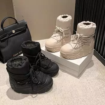 Женские зимние ботинки на толстой подошве, новые зимние белые нескользящие ботинки 2024 года, утолщенные и бархатные теплые большие хлопковые ботинки 38
