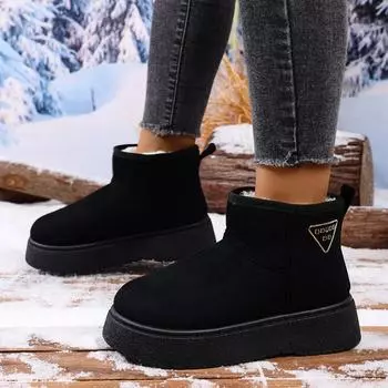 Женские зимние ботинки на толстой подошве с подкладкой большого размера, теплые женские ботинки для снега с коротким голенищем, хлопковые туфли «хлеб», ботинки с круглым носком для женщин 36
