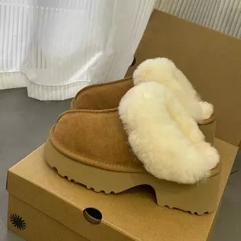 Женские зимние ботинки на толстой подошве с меховой подкладкой для зимы 2024 года — мягкий бархат и закрытый носок 38 каштановый