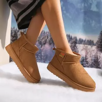 Женские зимние ботинки на твердой платформе из искусственной замши, зимние теплые ботинки на платформе, большие размеры 36-44, хлопковые туфли без застежек 36 чёрный