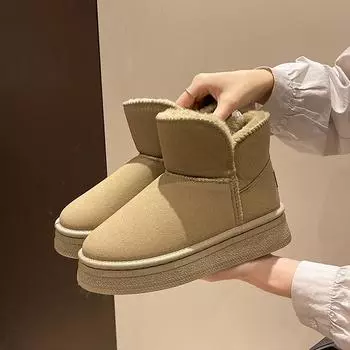 Женские зимние ботинки, новые теплые плюшевые ботинки 2024 года, горячая распродажа, износостойкие, на толстой подошве, зимние модные, однотонные, повседневные, удобные ботинки 36 чёрный