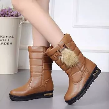 Женские зимние ботинки, новые замшевые кожаные водонепроницаемые женские зимние ботинки с толстой подошвой, теплые ботинки средней длины 35 хаки
