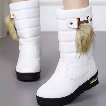 Женские зимние ботинки, новые замшевые кожаные водонепроницаемые женские зимние ботинки с толстой подошвой, теплые ботинки средней длины 35 белый
