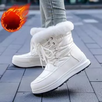 Женские зимние ботинки, новые зимние нескользящие женские меховые теплые ботильоны, водонепроницаемые, сохраняющие тепло, женские ботинки на платформе со шнуровкой 35 чёрный