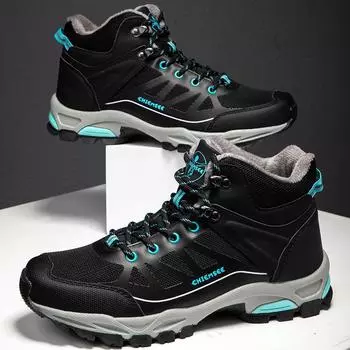 Женские зимние ботинки Plus Velvet Snow Boots Casual PU на шнуровке, теплые, хлопковые, для активного отдыха, большие, высокие, толстые, нескользящие, для походов, 37-42 37 чёрный