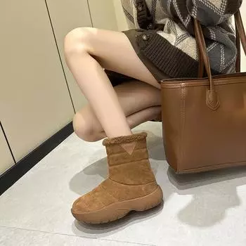 «Женские зимние ботинки премиум-класса 2023 года на осень/зиму»: Подкладка из бархата, плотная, водонепроницаемая, нескользящая. 38 чёрный