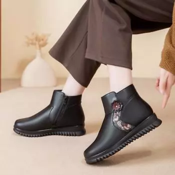 Женские зимние ботинки с боковой молнией, ботильоны на платформе, с подкладкой из искусственного меха, удобные теплые рабочие полусапожки для женщин 35 чёрный