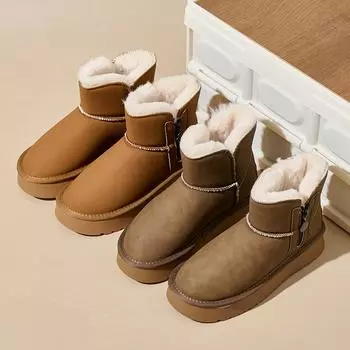 Женские зимние ботинки с боковой молнией, массивной платформой, противоскользящей подкладкой из искусственного меха, полусапожки, женская зимняя теплая удобная прогулочная обувь 36