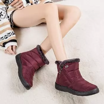Женские зимние ботинки с боковой молнией, модная зимняя обувь, женские ботильоны с меховыми сапогами 35 чёрный