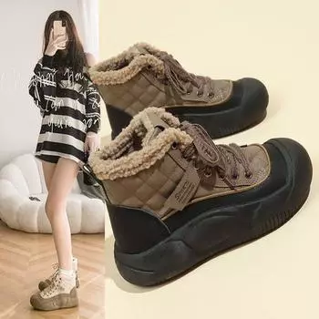 Женские зимние ботинки с флисовой подкладкой для женщин, утолщенные, теплые, с уплотненной подошвой, с увеличенной спортивной хлопковой подкладкой 35
