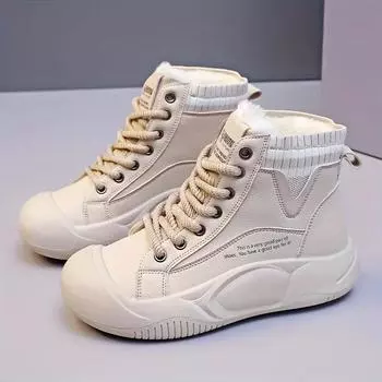 Женские зимние ботинки с круглым носком и буквенным узором, нескользящие ботинки на толстой подошве и платформе, теплые зимние ботинки с флисовой подкладкой, женские 35