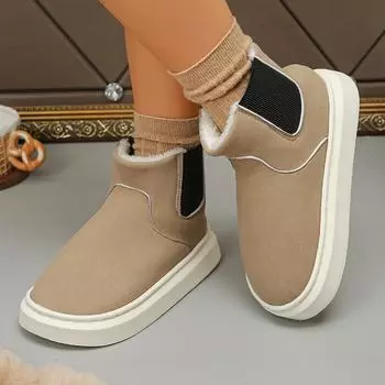 Женские зимние ботинки с круглым носком из флокового плюша, лидер продаж, толстая подошва, женские теплые, на среднем каблуке, водонепроницаемые, повседневные, теплые зимние ботинки 36