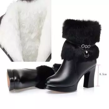 Женские зимние ботинки с круглым носком, модные женские модные ботинки, женские ботильоны на подкладке из натуральной шерсти с кроличьим мехом 35