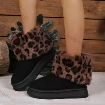 Женские зимние ботинки с леопардовым принтом, зимние леопардовые ботинки на новой платформе, нескользящие, теплые, удобные, на толстой подошве, плюшевые зимние ботинки 36
