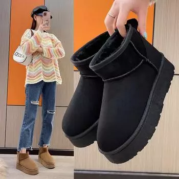 Женские зимние ботинки с мягкой толстой подошвой для увеличения роста, повседневное тепло осенью и зимой, хлопковая обувь, на одну ногу больше 39 чёрный