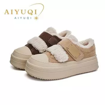 Женские зимние ботинки с плоским дном, зимняя нескользящая женская обувь, большие размеры, модная женская вулканизированная обувь 35 коричневый